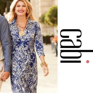 CAbi 422 Blue Jewel contemporary print Tunic button down mini dress. SM
